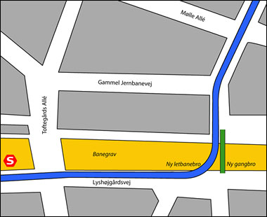 Tracé over Jernbanegraven i Valby